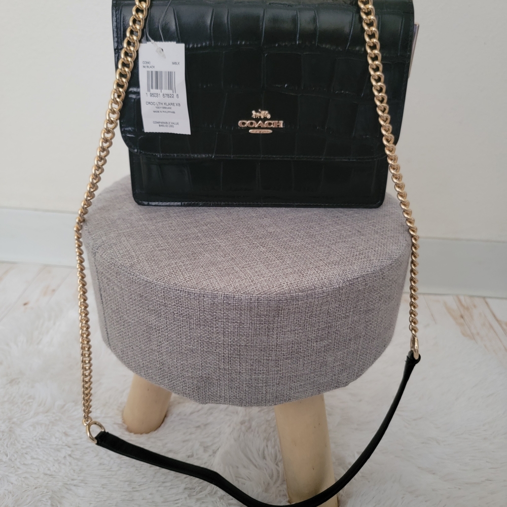 Coach Black Croc-Embossed Chain Shoulder Bag